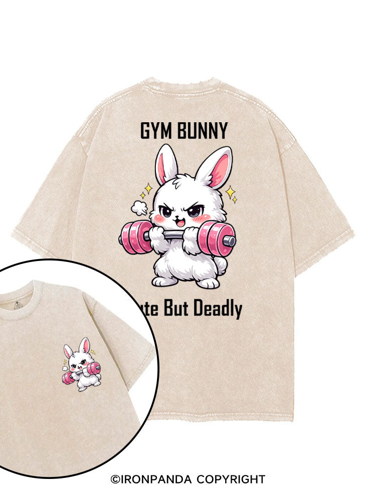 GYM BUNNY CUTE BUT DEADLY printed Gym Shirt