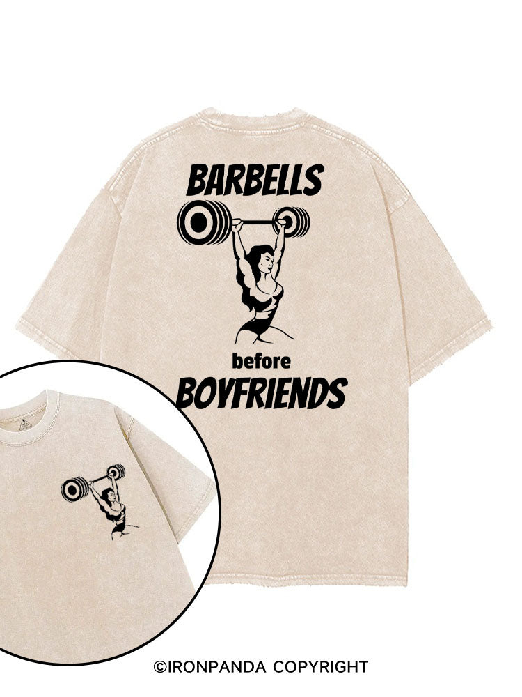 BARBELLS BEFORE BOYFRIENDS printed Gym Shirt