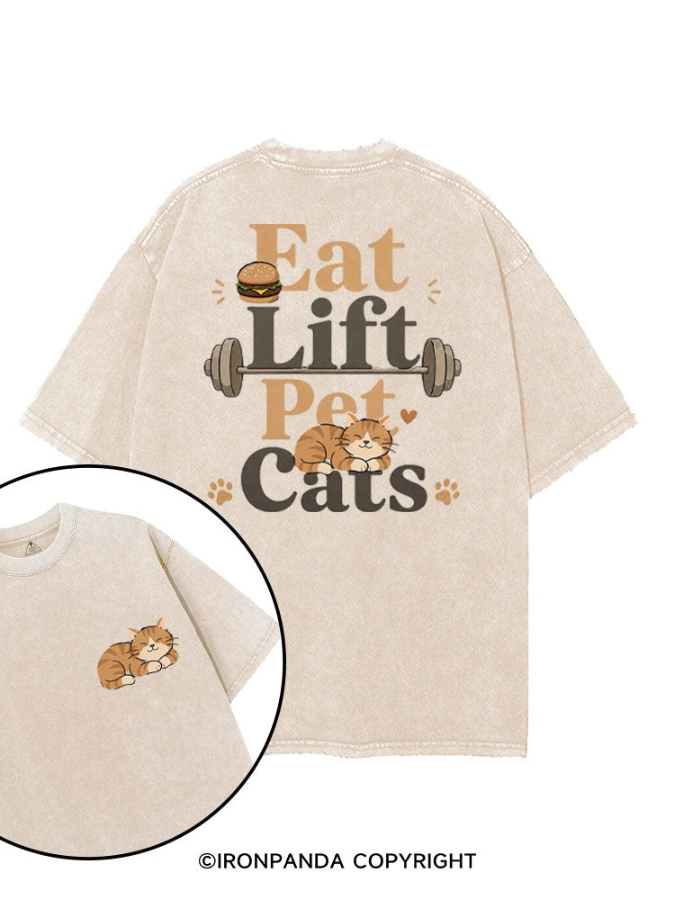 EAT LIFT PET CATS WORKOUT printed Gym Shirt