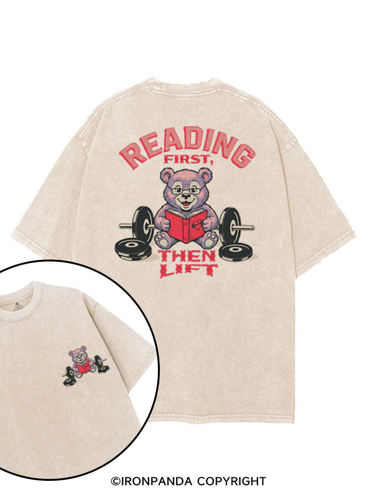 READING FIRST, THEN LIFT printed Gym Shirt
