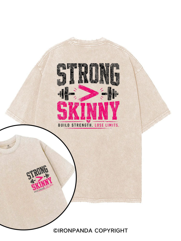 STRONG > SKINNY BUILD STRENGTH LOSE LIMITS printed Gym Shirt