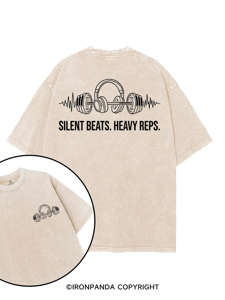 SILENT BEATS HEAVY REPS printed Gym Shirt