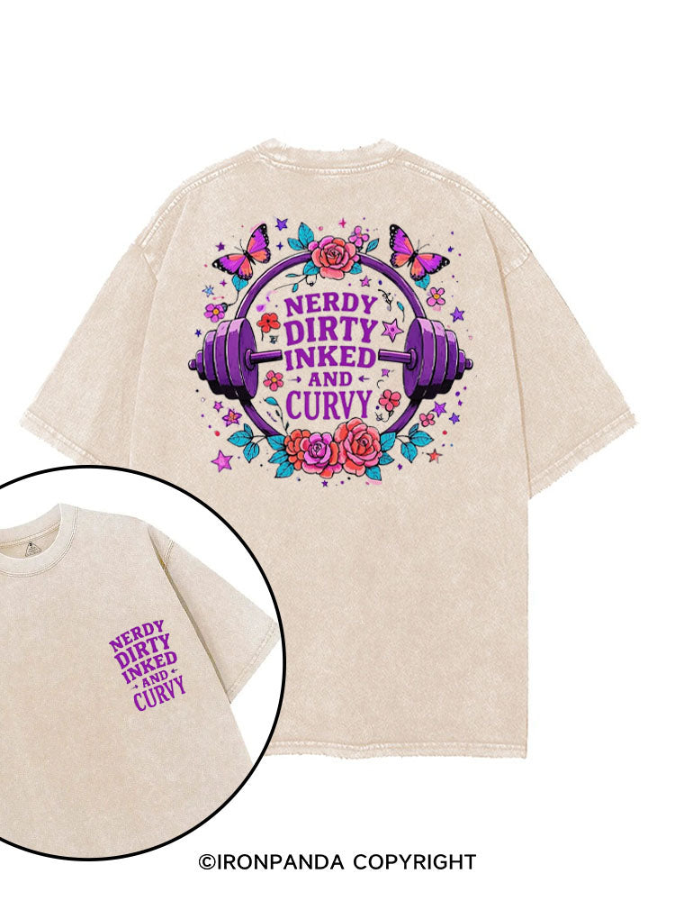 NERDY DIRTY INKED AND CURVY printed Gym Shirt