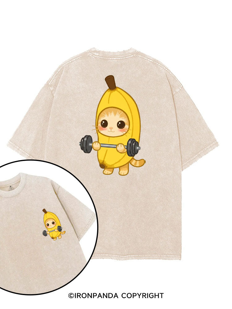 BANANA LIFTING KITTY printed Gym Shirt