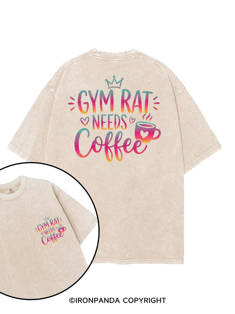 GYM RAT NEEDS COFFEE printed Gym Shirt