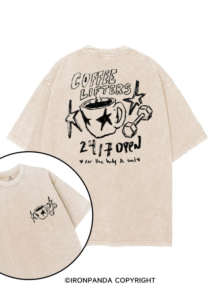 COFFEE LIFTERS  24/7 OPEN FOR THE BODY & SOUL printed Gym Shirt