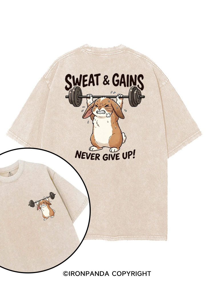 SWEAT & GAINS NEVER GIVE UP! printed Gym Shirt