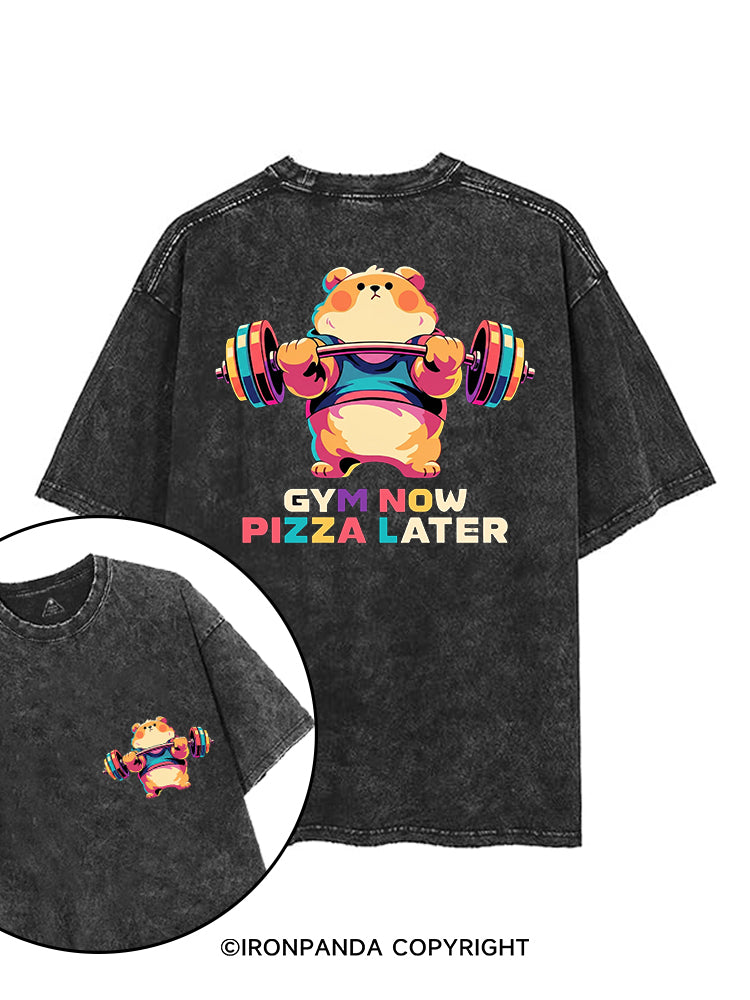 GYM NOW PIZZA LATER printed Gym Shirt
