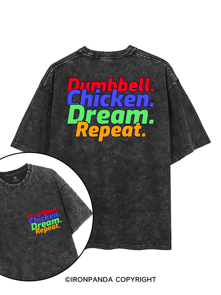 DUMBBELL CHICKEN DREAM REPEAT printed Gym Shirt