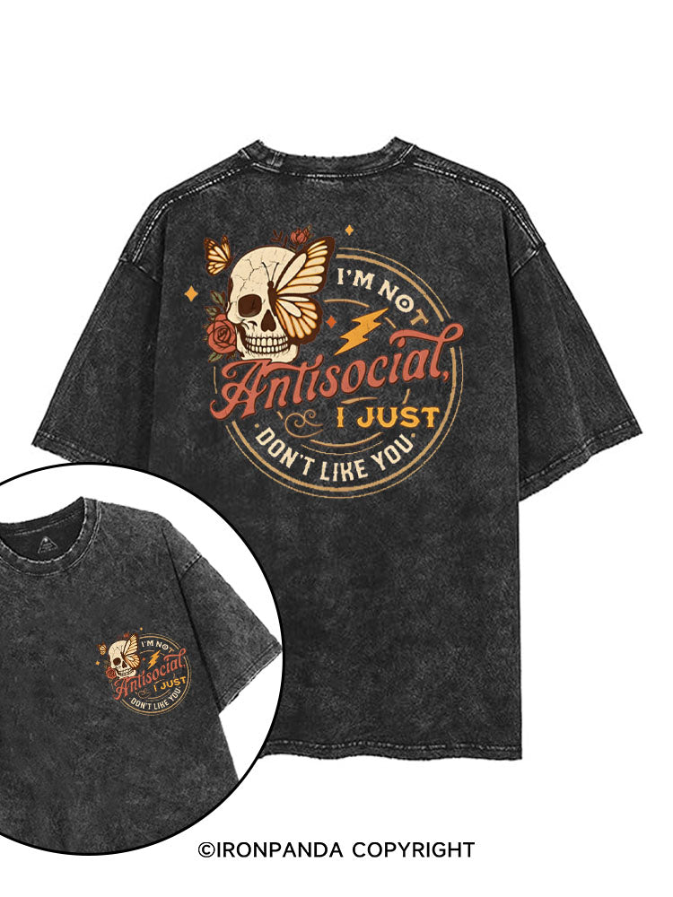 I'M NOT ANTISOCIAL I JUST DON'T LIKE YOU SKELETON printed Gym Shirt