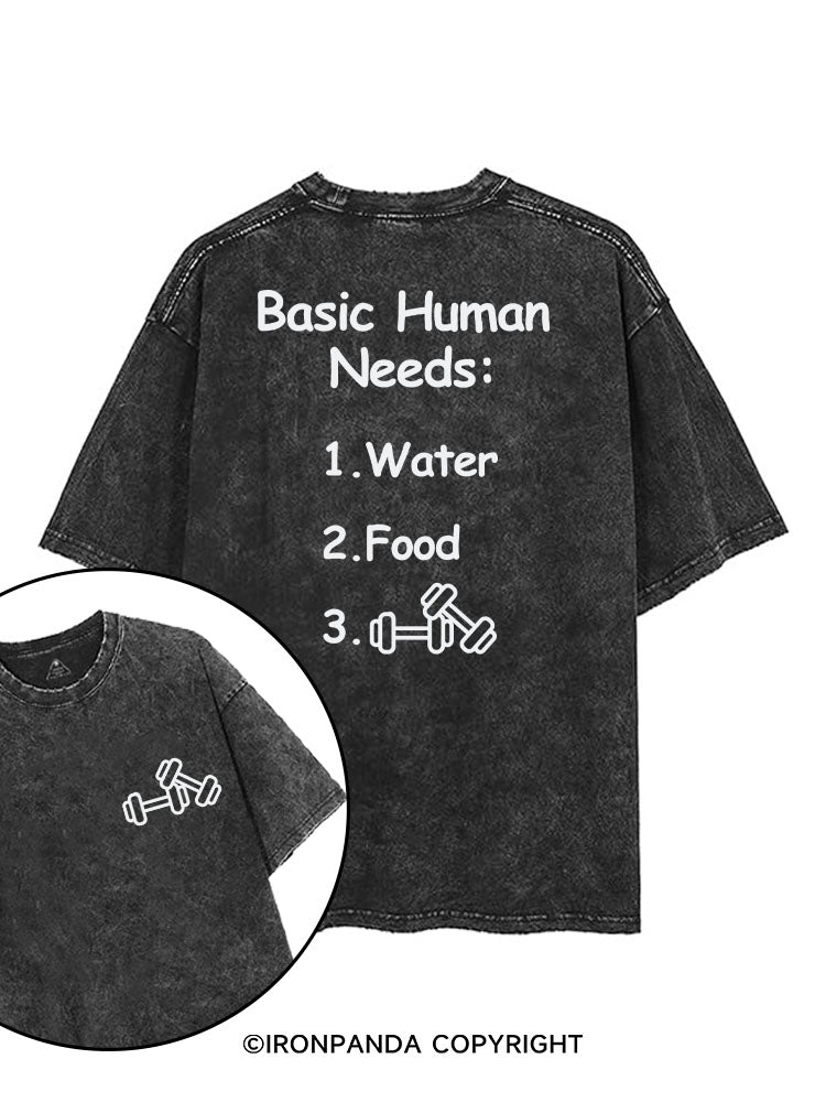 BASIC HUMAN NEEDS WATER FOOD AND GYM printed Gym Shirt