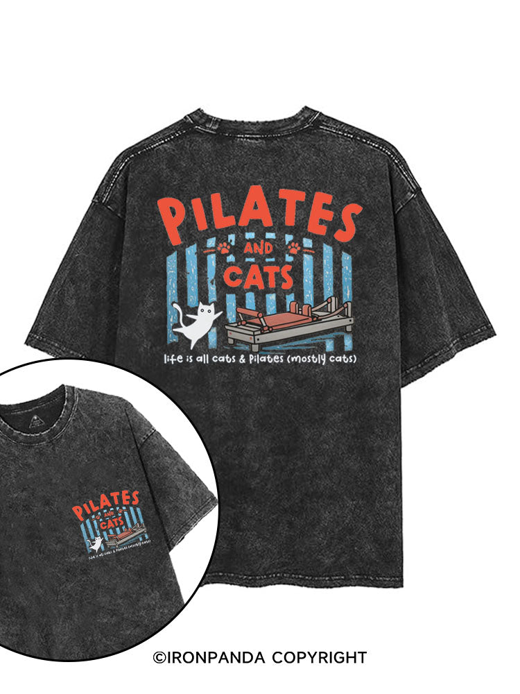 PILATES AND CATS LIFE IS ALL CATS & PILATES (MOSTLY CATS) printed Gym Shirt