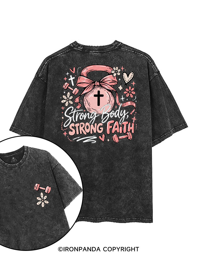 STRONG BODY, STRONG FAITH JESUS printed Gym Shirt