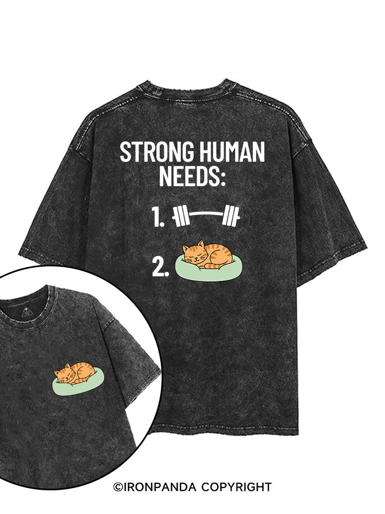 STRONG HUMAN NEEDS GYM & CAT printed Gym Shirt