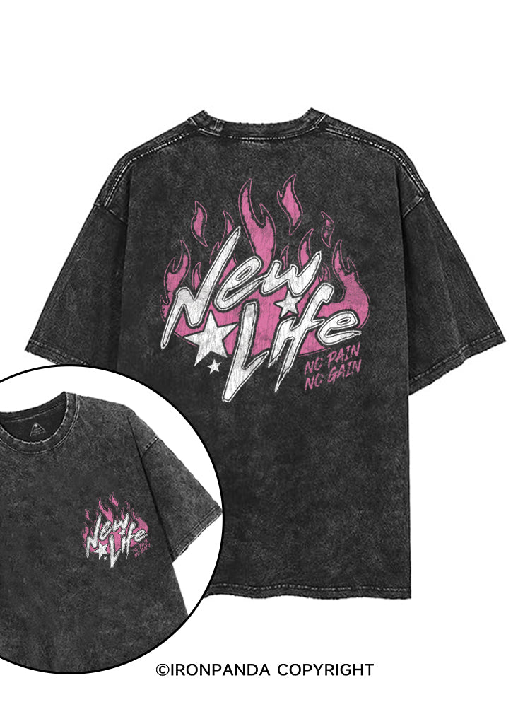 NEW LIFE NO PAIN NO GAIN printed Gym Shirt