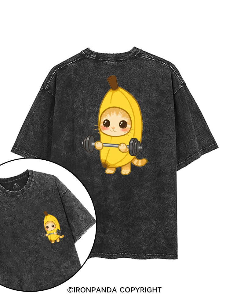 BANANA LIFTING KITTY printed Gym Shirt