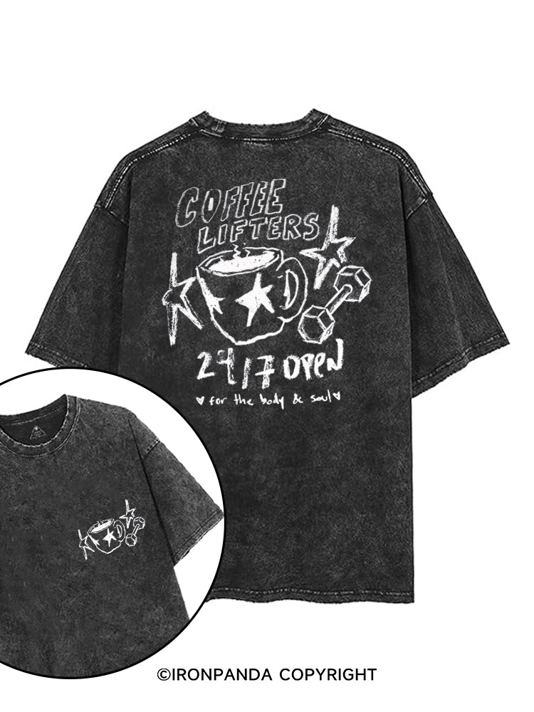 COFFEE LIFTERS  24/7 OPEN FOR THE BODY & SOUL printed Gym Shirt