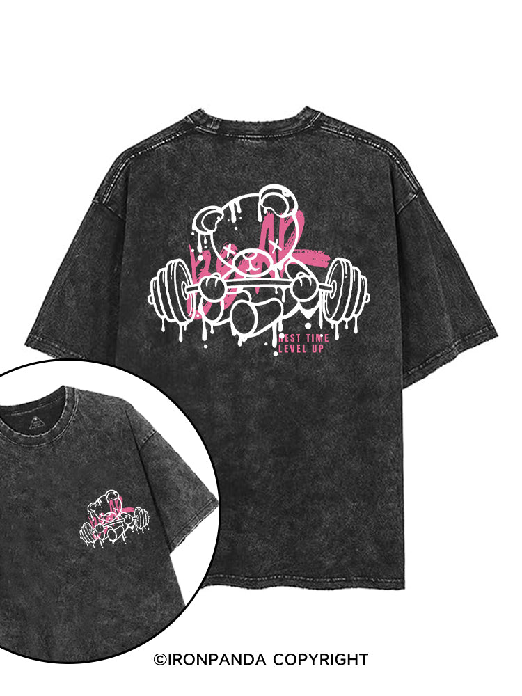 REST TIME LEVEL UP printed Gym Shirt