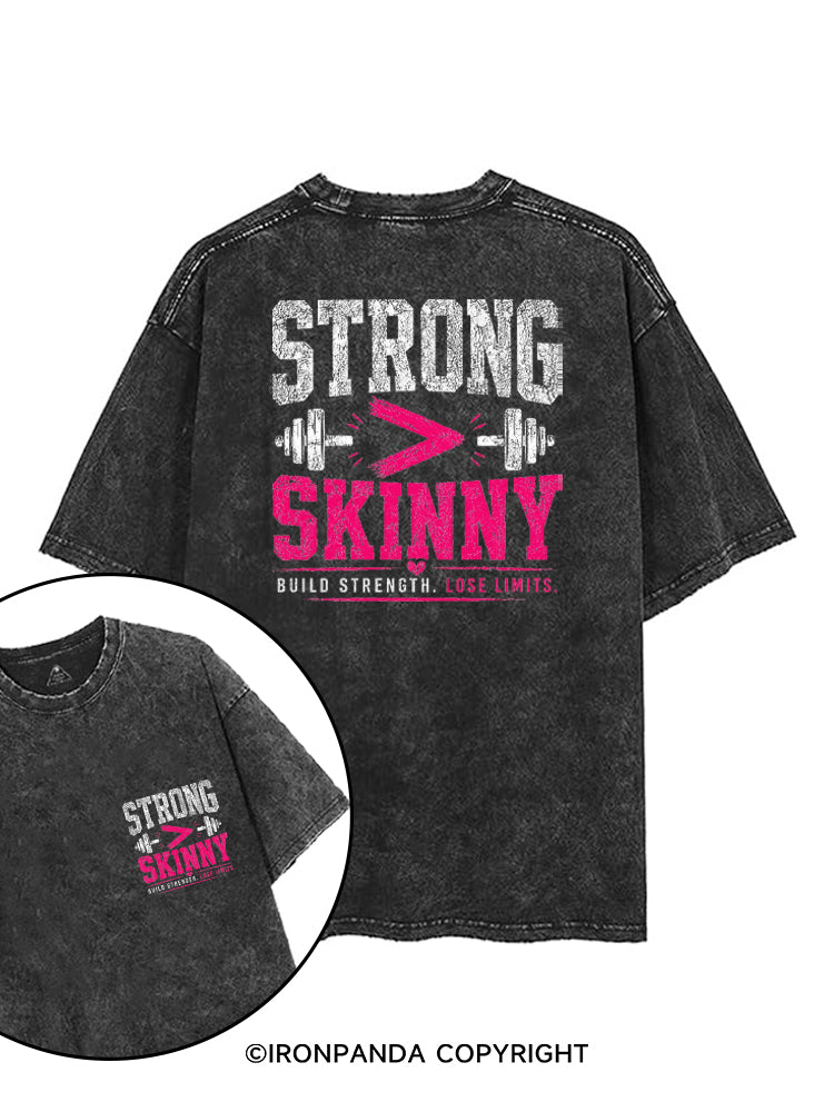 STRONG > SKINNY BUILD STRENGTH LOSE LIMITS printed Gym Shirt