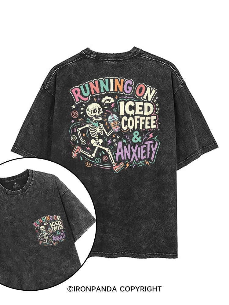 RUNNING ON ICED COFFEE & ANXIETY printed Gym Shirt
