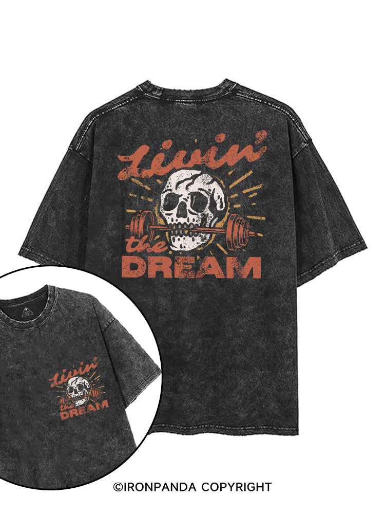 LIVIN' THE DREAM SKULL printed Gym Shirt