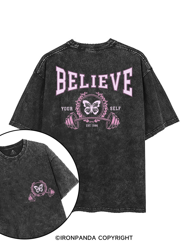 BELIEVE YOURSELF printed Gym Shirt