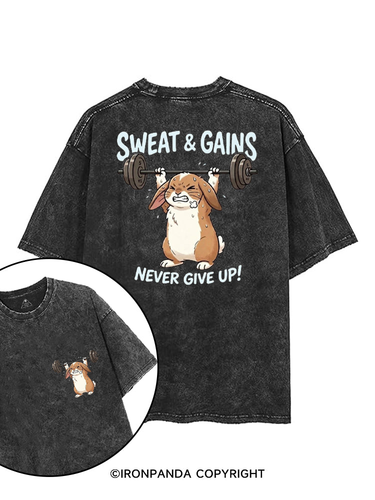 SWEAT & GAINS NEVER GIVE UP! printed Gym Shirt