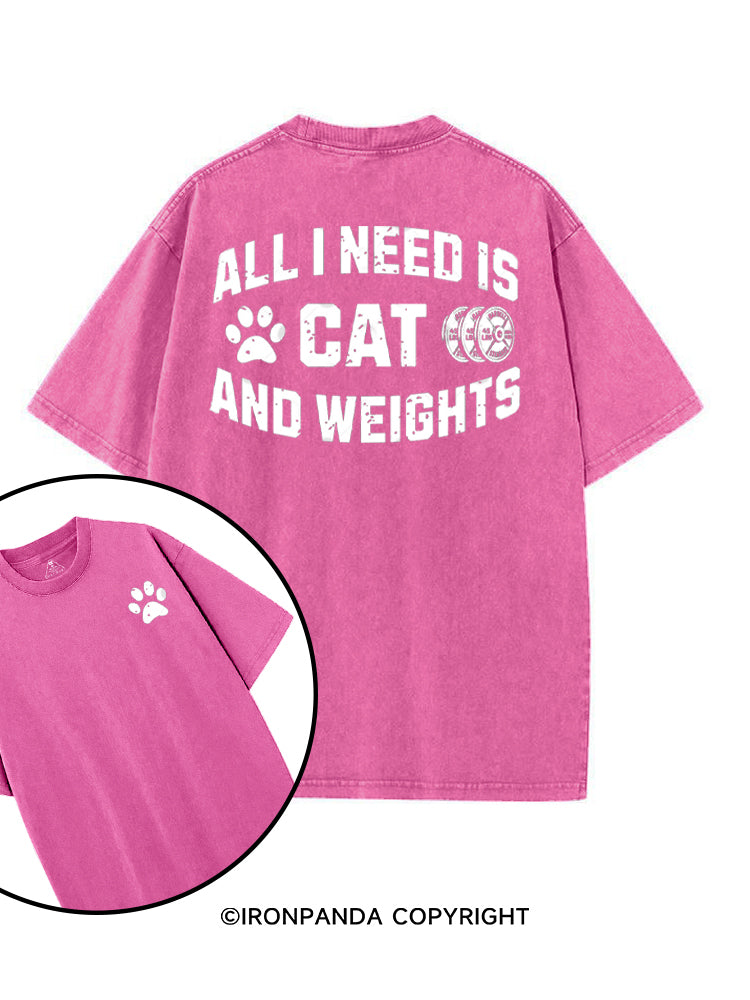ALL I NEED IS CAT AND WEIGHTS printed Gym Shirt
