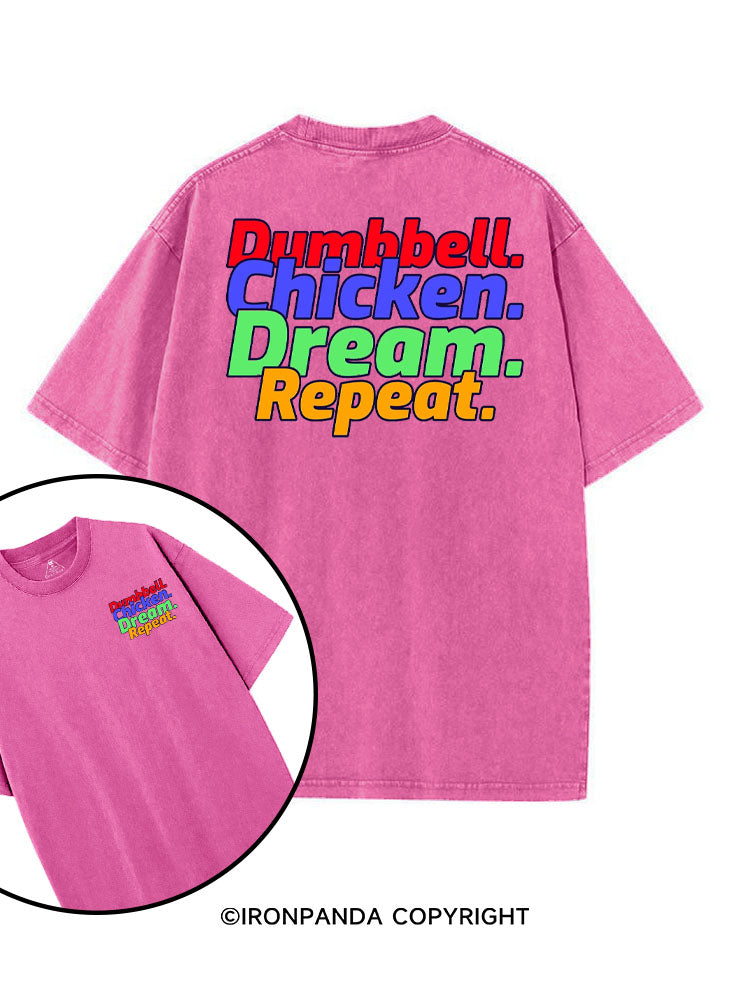 DUMBBELL CHICKEN DREAM REPEAT printed Gym Shirt