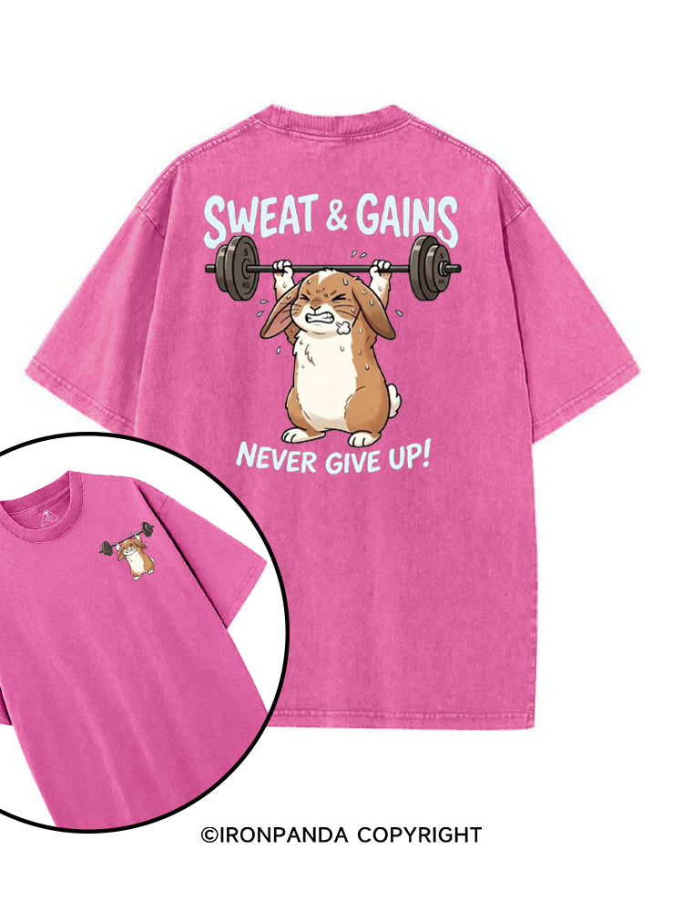 SWEAT & GAINS NEVER GIVE UP! printed Gym Shirt