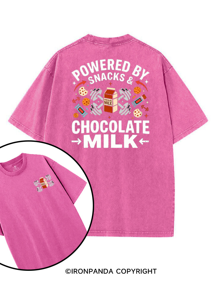 POWERED BY SNACKS $ CHOCOLATE MILK printed Gym Shirt