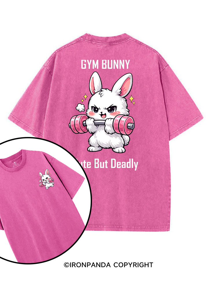 GYM BUNNY CUTE BUT DEADLY printed Gym Shirt