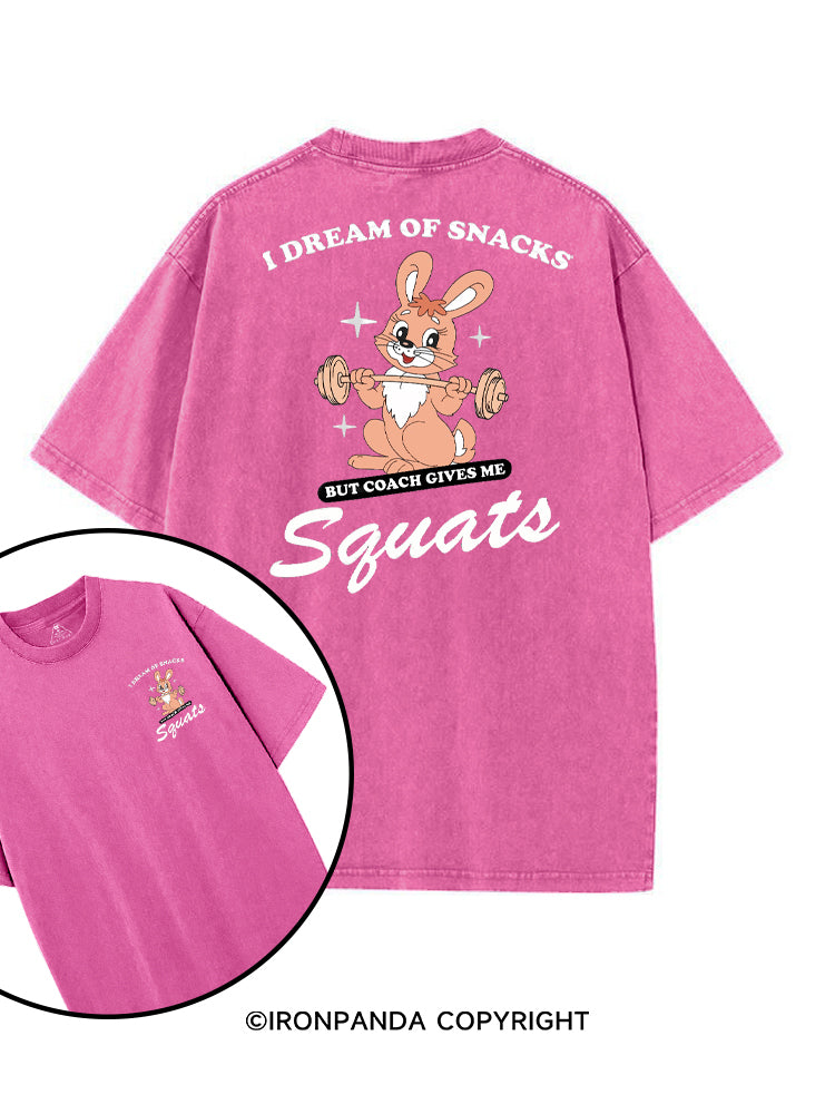 I DREAM OF SNACKS BUT COACH GIVES ME SQUATS printed Gym Shirt