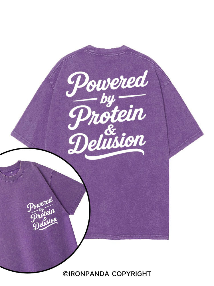 POWERED BY PROTEIN & DELUSION printed Gym Shirt