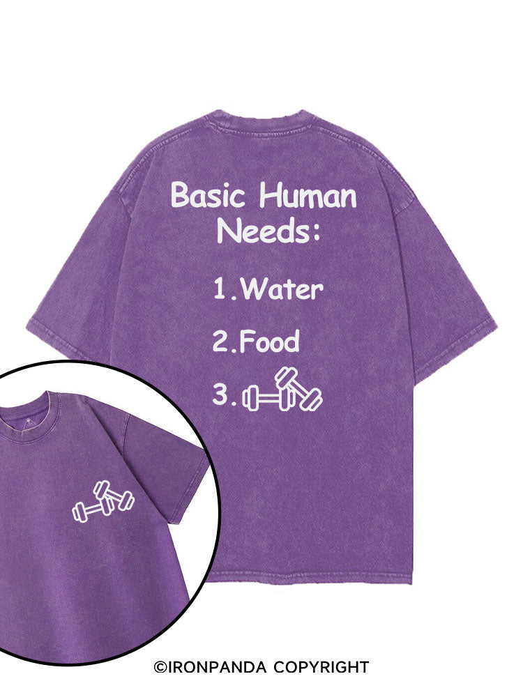 BASIC HUMAN NEEDS WATER FOOD AND GYM printed Gym Shirt