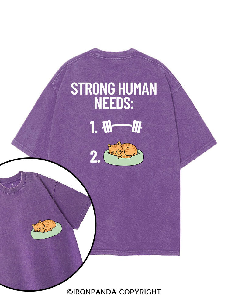 STRONG HUMAN NEEDS GYM & CAT printed Gym Shirt