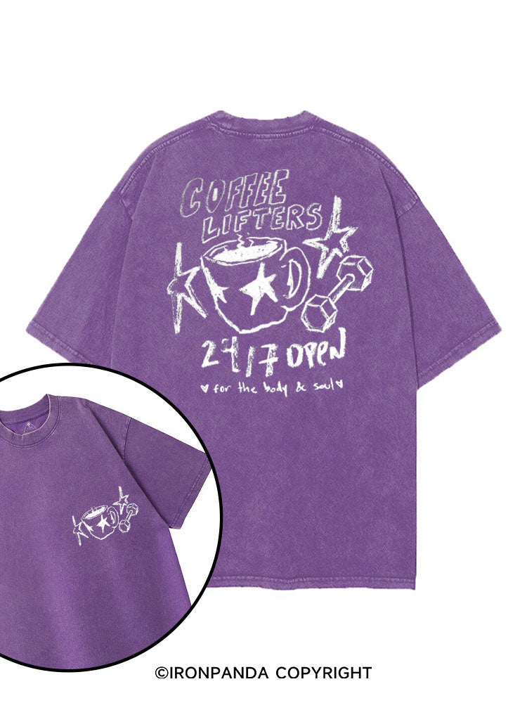 COFFEE LIFTERS  24/7 OPEN FOR THE BODY & SOUL printed Gym Shirt