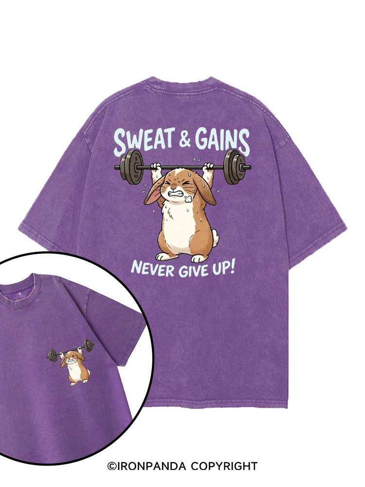 SWEAT & GAINS NEVER GIVE UP! printed Gym Shirt