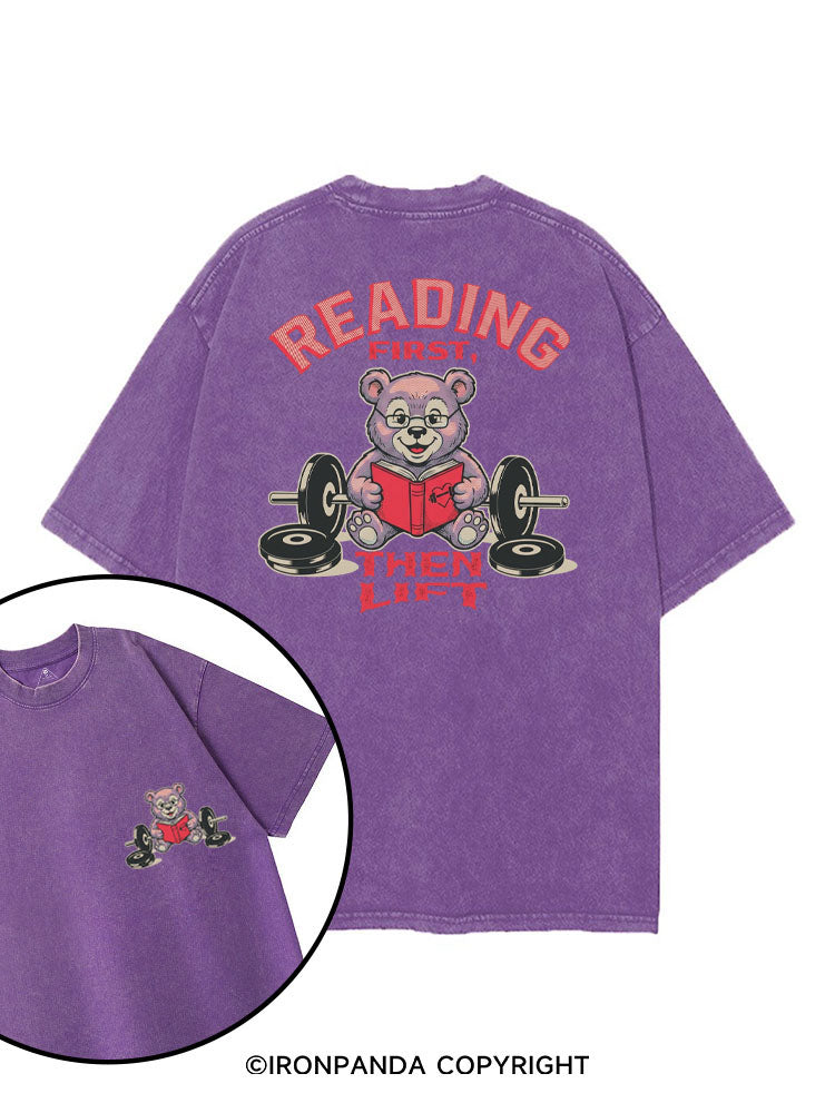 READING FIRST, THEN LIFT printed Gym Shirt
