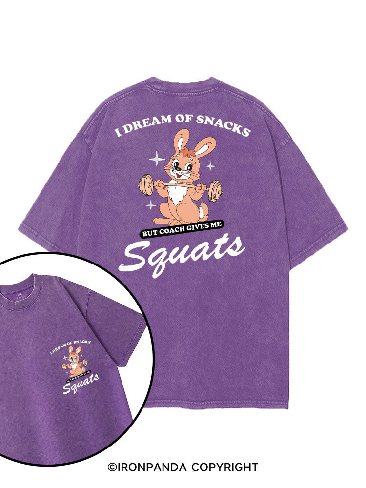 I DREAM OF SNACKS BUT COACH GIVES ME SQUATS printed Gym Shirt