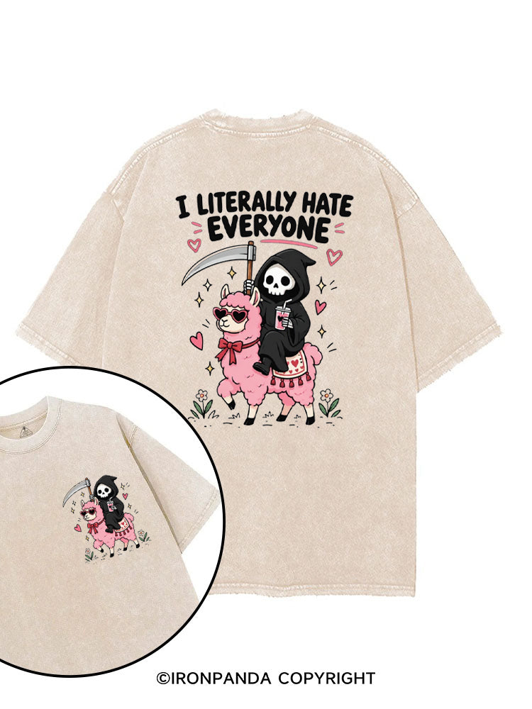 I LITERALLY HATE EVERYONE Grim Reaper Llama Halloween printed Gym Shirt