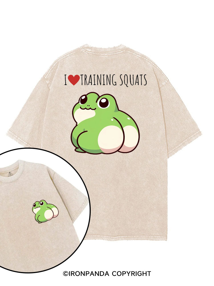 I ❤ TRAINING SQUATS FROG printed Gym Shirt