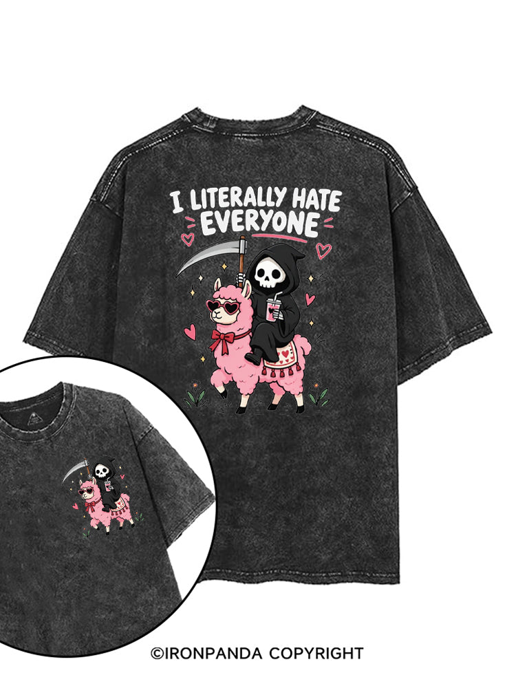I LITERALLY HATE EVERYONE Grim Reaper Llama Halloween printed Gym Shirt