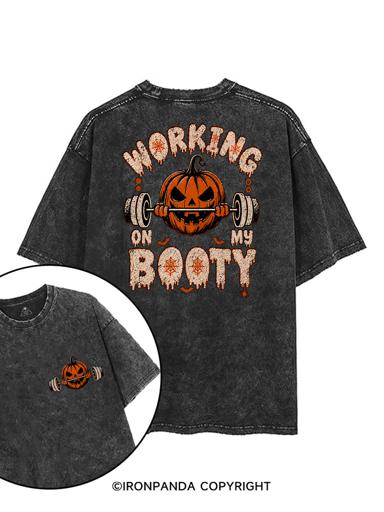 WORKING ON MY BOOTY FUNNY HALLOWEEN PUMPKIN printed Gym Shirt