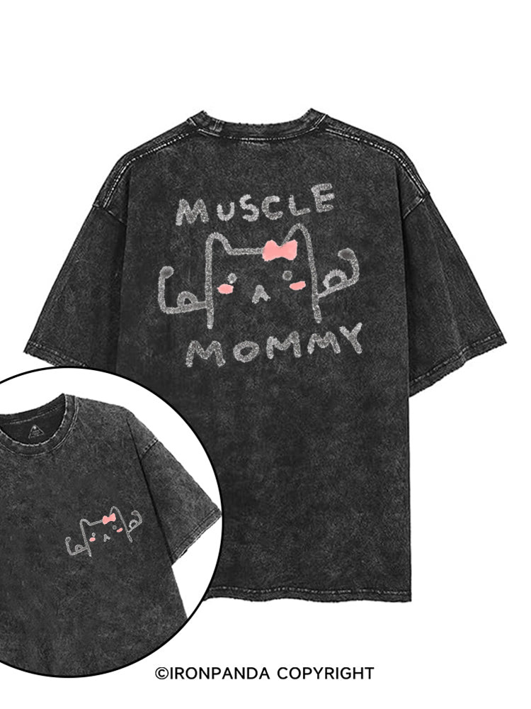 MUSCLE MOM GYM KITTY printed Gym Shirt