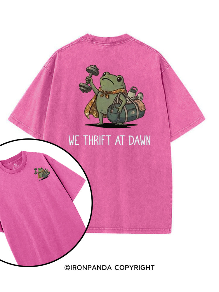 We Thrift At Dawn printed Gym Shirt