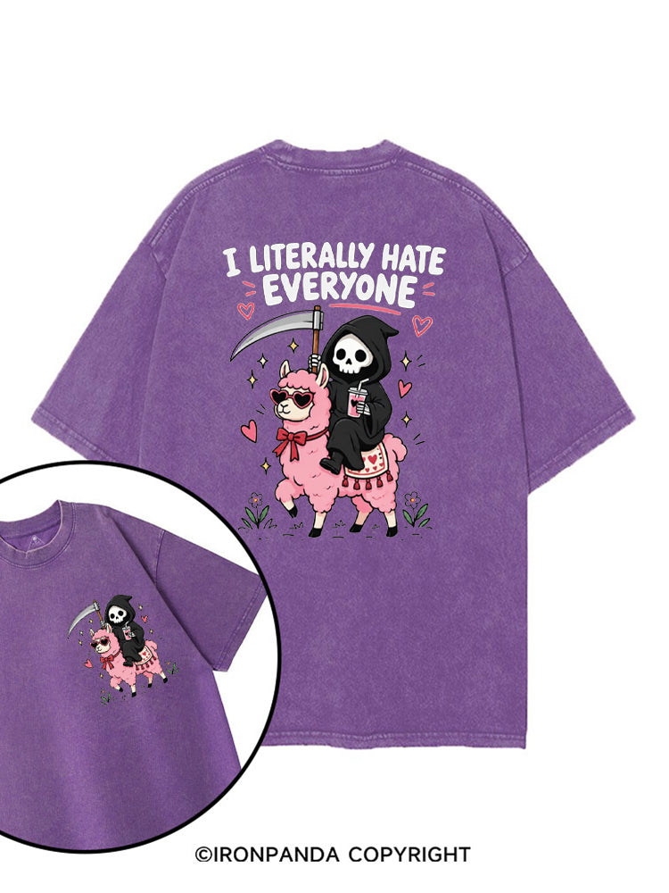 I LITERALLY HATE EVERYONE Grim Reaper Llama Halloween printed Gym Shirt