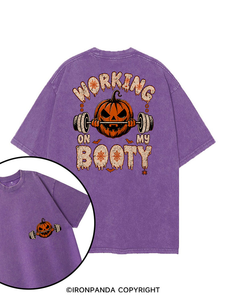 WORKING ON MY BOOTY FUNNY HALLOWEEN PUMPKIN printed Gym Shirt