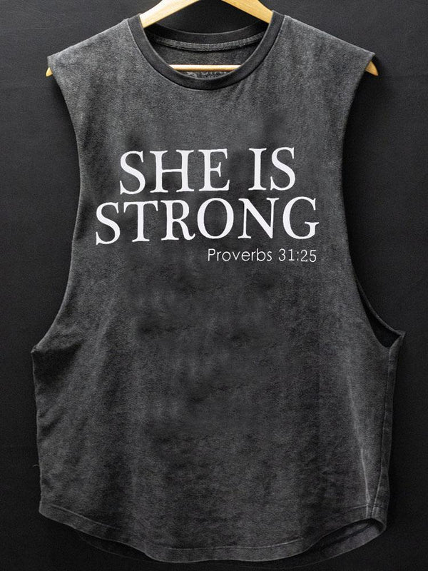 She is Strong Scoop Bottom Cotton Tank