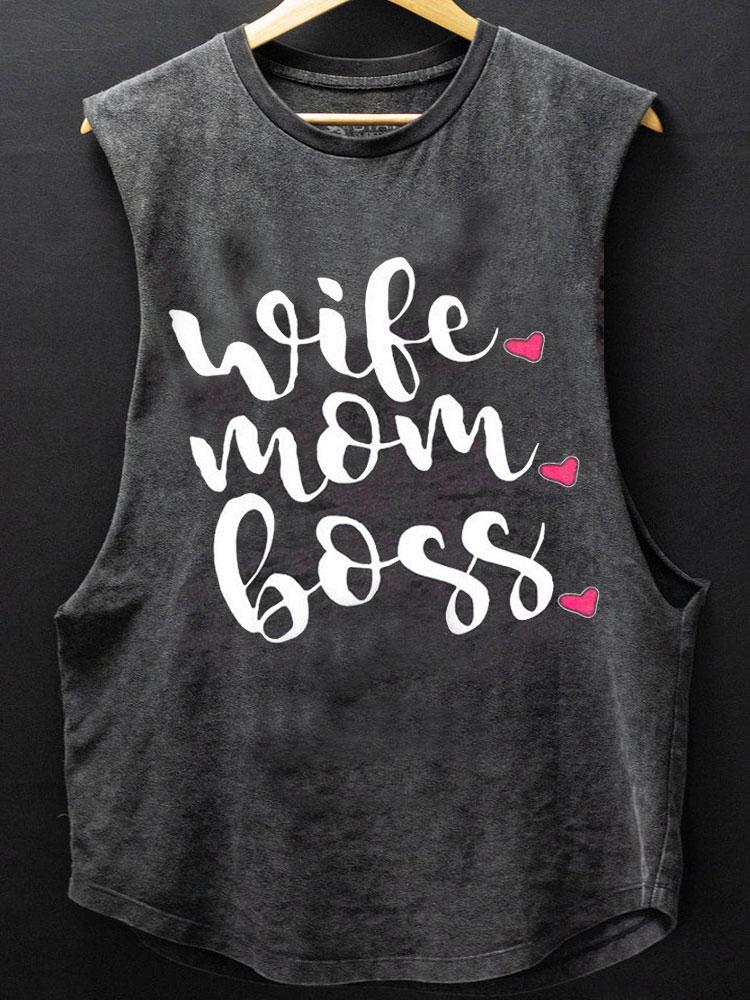 Wife Mom Boss Workout Scoop Bottom Cotton Tank